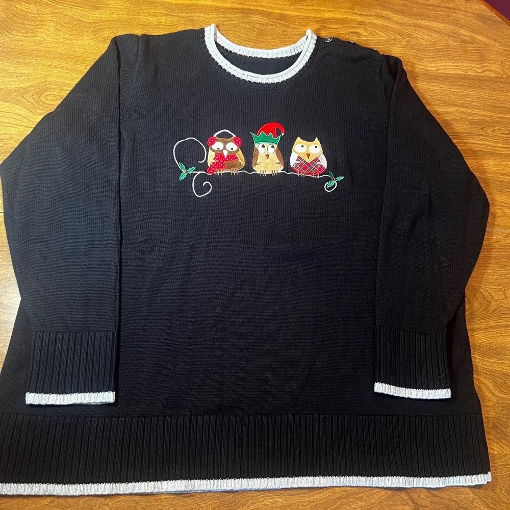 Christoper & Banks Owls Christmas Sweater Festive Holiday Womens
